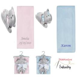 Personalised Baby Blanket, Plush Elephant Toy, Fleece Cuddle Set - thumbnail 2