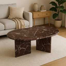 Handcrafted Rosso Levanto Marble Table, Natural Stone Oval Coffee Sculptural Side Modern Minimalist Accent, Custom Furniture - thumbnail 1