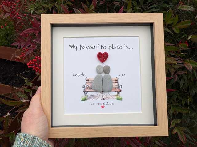 Personalised Pebble Art Couple Picture, My Favourite Place Is Beside You, Anniversary, Valentine Gift - image 1