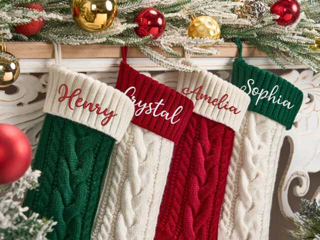 Knitted Christmas Stocking, Custom Family Xmas Stocking With Name, Embroidered Holiday Stockings, Gifts For - image 1