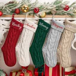 Knitted Christmas Stocking, Custom Family Xmas Stocking With Name, Embroidered Holiday Stockings, Gifts For - thumbnail 3