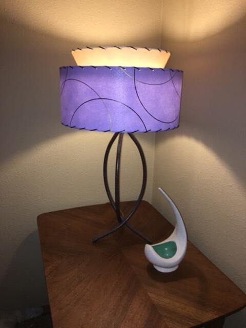 Mid Century Vintage Style Tapered 2 Tier Fiberglass Lamp Shade Modern Atomic Lavender/Ivory - image 1