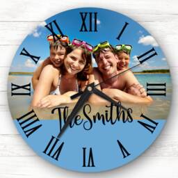 Any Family Photo Blue Semicircle Bottom Personalised Gift Clock - thumbnail 1