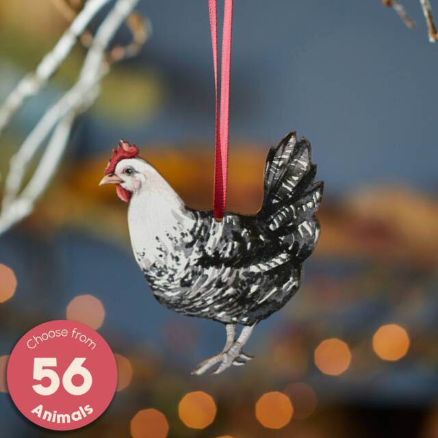 Watercolour Style Wooden Chicken Hanging Decoration - Handcrafted Christmas For Stylish Home D??cor - image 1