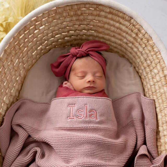 Personalised Cotton Knit Baby Blanket Dusty Pink - image 1