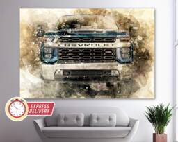 Chevrolet Silverado 2020 Truck Canvas Print, Off Road Wall Art, Poster, Pickup - thumbnail 1