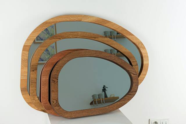 Asymmetric Oak Wall Mirror Solid Wood Vanity, Entryway Accent - image 1