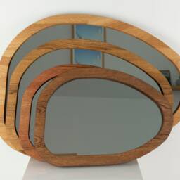 Asymmetric Oak Wall Mirror Solid Wood Vanity, Entryway Accent - thumbnail 2