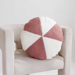 Circus Style Round Boucle Cushion Set - Ecru & Rose Throw Pillows Boho Nursery Decor Whimsical Trendy Kids Room Accent