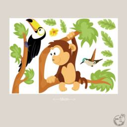 Monkey Toucan Wall Decal Jungle - Hummingbird Decor For Children's Room Tropical Set Baby's Hand-Drawn, Made in Germany - thumbnail 2