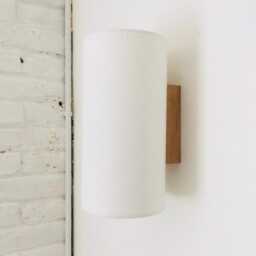Wall Light Made Of Oak Wood & White Linen Fabric. For Japandi Style Home Lighting Decoration - thumbnail 3