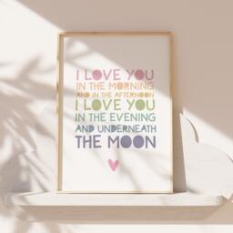 I Love You in The Morning & Afternoon, Girls Nursery Prints, Decor, Heart Print, Bedroom Decor Wall Art - thumbnail 1