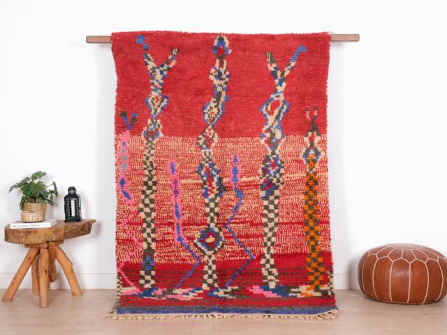 Red Boujaad Rug, Moroccan Rug 4x6 Ft, Authentic Handmade Berber Carpet, Genuine Wool Rug, Area Tapis Berbere, Teppich - image 1