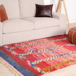 Red Boujaad Rug, Moroccan Rug 4x6 Ft, Authentic Handmade Berber Carpet, Genuine Wool Rug, Area Tapis Berbere, Teppich - thumbnail 3