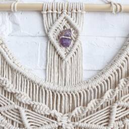 Large Macrame Wall Hanging With Crystal Boho Woven Tapestry - thumbnail 2