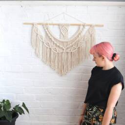 Large Macrame Wall Hanging With Crystal Boho Woven Tapestry - thumbnail 3