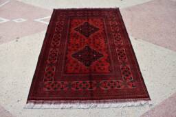 Handmade Afghan Bokhara Wool Rug 5.3x3.6 Red Turkmen Carpet - thumbnail 1