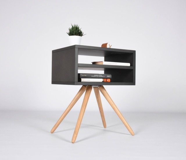 Mid Century Bedside Table With Open Plan in Oak & Gray Stone/End Made Of Wood Modern Nightstand Scandinavian Style - image 1