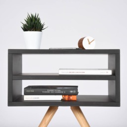 Mid Century Bedside Table With Open Plan in Oak & Gray Stone/End Made Of Wood Modern Nightstand Scandinavian Style - thumbnail 2