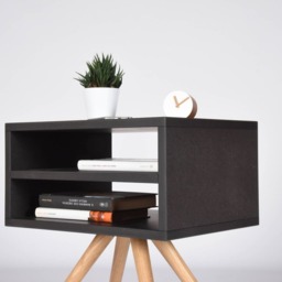Mid Century Bedside Table With Open Plan in Oak & Gray Stone/End Made Of Wood Modern Nightstand Scandinavian Style - thumbnail 4