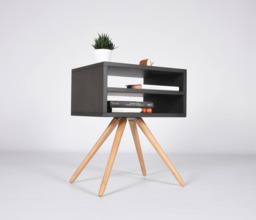 Mid Century Bedside Table With Open Plan in Oak & Gray Stone/End Made Of Wood Modern Nightstand Scandinavian Style - thumbnail 1