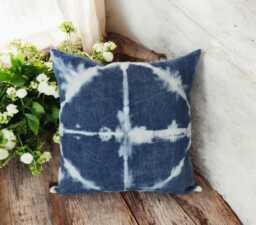 Burnt Orange Faux Leather & Batik Denim Pillow Cover Set - 18x18''