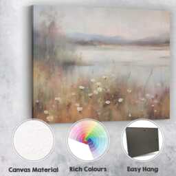 Dreamy Wildflower Meadow Lake Mist Pastel Landscape Canvas Wall Art Print Decor Picture Ready To Hang - thumbnail 2