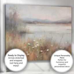Dreamy Wildflower Meadow Lake Mist Pastel Landscape Canvas Wall Art Print Decor Picture Ready To Hang - thumbnail 3