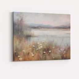 Dreamy Wildflower Meadow Lake Mist Pastel Landscape Canvas Wall Art Print Decor Picture Ready To Hang - thumbnail 4