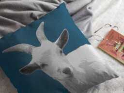 Goat Blue, Pillow Or Cover Home Decoration, Rustic, Farm, Blue, White, Animal, Country Living, Decorative Cover, Kids Decor, Fun - thumbnail 2