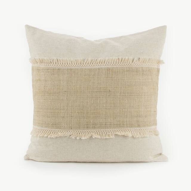 Hmong Hill Tribe Hemp Throw Pillow - 20x20, Natural Oatmeal With Tassels - image 1