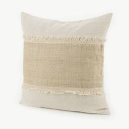 Hmong Hill Tribe Hemp Throw Pillow - 20x20, Natural Oatmeal With Tassels - thumbnail 4