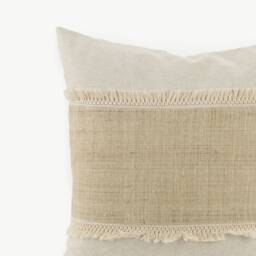 Hmong Hill Tribe Hemp Throw Pillow - 20x20, Natural Oatmeal With Tassels - thumbnail 2