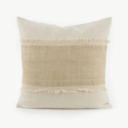 Hmong Hill Tribe Hemp Throw Pillow - 20x20, Natural Oatmeal With Tassels - thumbnail 1
