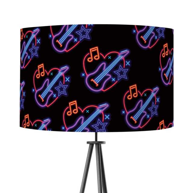 Neon Music Bass Guitar Print Lampshade Drum Lamp Shade 25cm 30cm 35cm 40cm 45cm Handmade Velvet Home Decor Retro - image 1