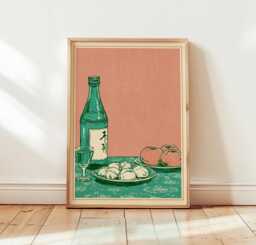 Soju Bottle Poster, Korean Still Life Print, Kitchen Wall Art - thumbnail 1
