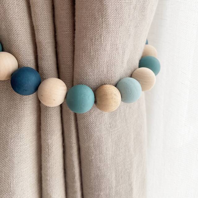 Teal Green Beaded Curtain Tiebacks Ocean Palette Wooden Beads - image 1