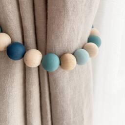 Teal Green Beaded Curtain Tiebacks Ocean Palette Wooden Beads - thumbnail 1
