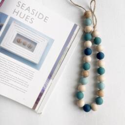 Teal Green Beaded Curtain Tiebacks Ocean Palette Wooden Beads - thumbnail 2