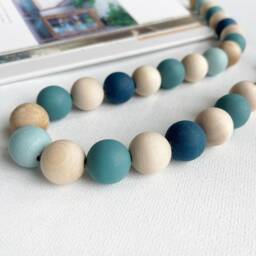 Teal Green Beaded Curtain Tiebacks Ocean Palette Wooden Beads - thumbnail 4