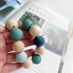 Teal Green Beaded Curtain Tiebacks Ocean Palette Wooden Beads - thumbnail 3