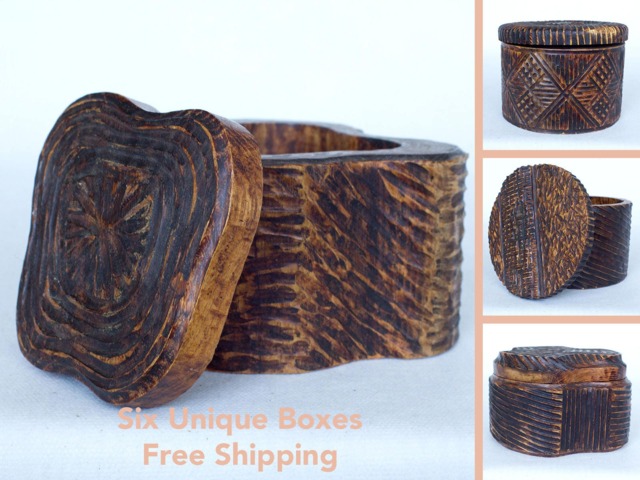 Wooden Box Handmade For Jewelry Geometric Lines Unique Design Vintage Look - image 1