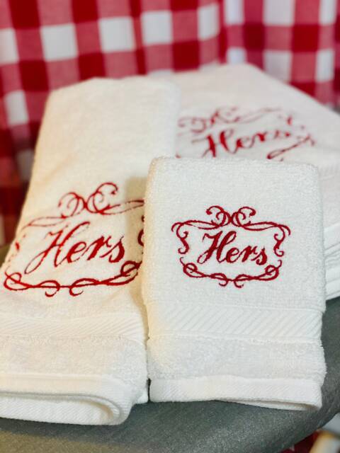 His & Hers Embroidered Towel Set, August Ave, Wedding Gift - image 1