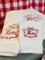 His & Hers Embroidered Towel Set, August Ave, Wedding Gift