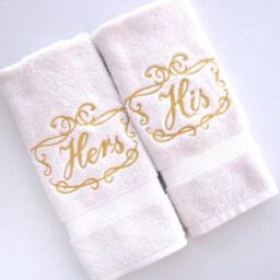 His & Hers Embroidered Towel Set, August Ave, Wedding Gift - thumbnail 3