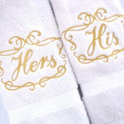 His & Hers Embroidered Towel Set, August Ave, Wedding Gift - thumbnail 2