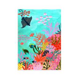 Under The Sea Print , Starfish Fish Ocean Holiday Travel Prints Under Water Hand Painted Designs - thumbnail 2