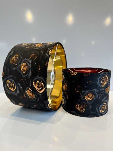 Black & Gold Roses Velvet Drum Lamp Shade Handmade Luxury Lighting - image 1