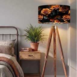 Handmade By Order Orange Roses On Black Velvet Pattern Drum Shape Lamp Shade Pendant Light All Shapes & Sizes Available - thumbnail 2