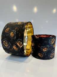 Black & Gold Roses Velvet Drum Lamp Shade Handmade Luxury Lighting - thumbnail 1
